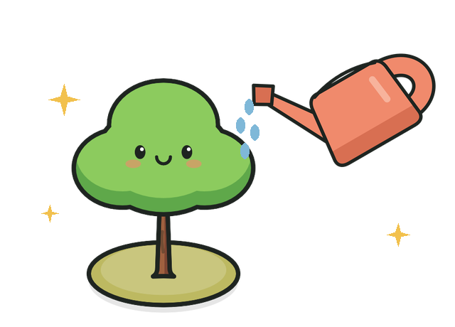 A watering can watering a happy tree